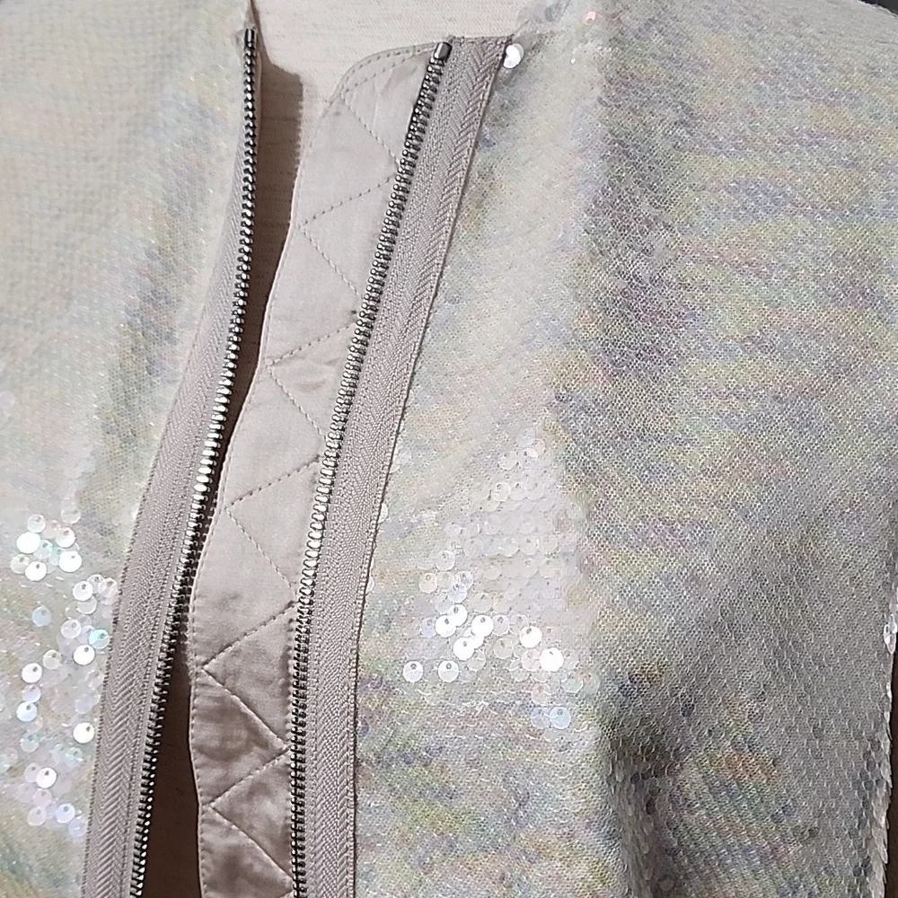 Zara Sequin Zip-Up Jacket in Cream